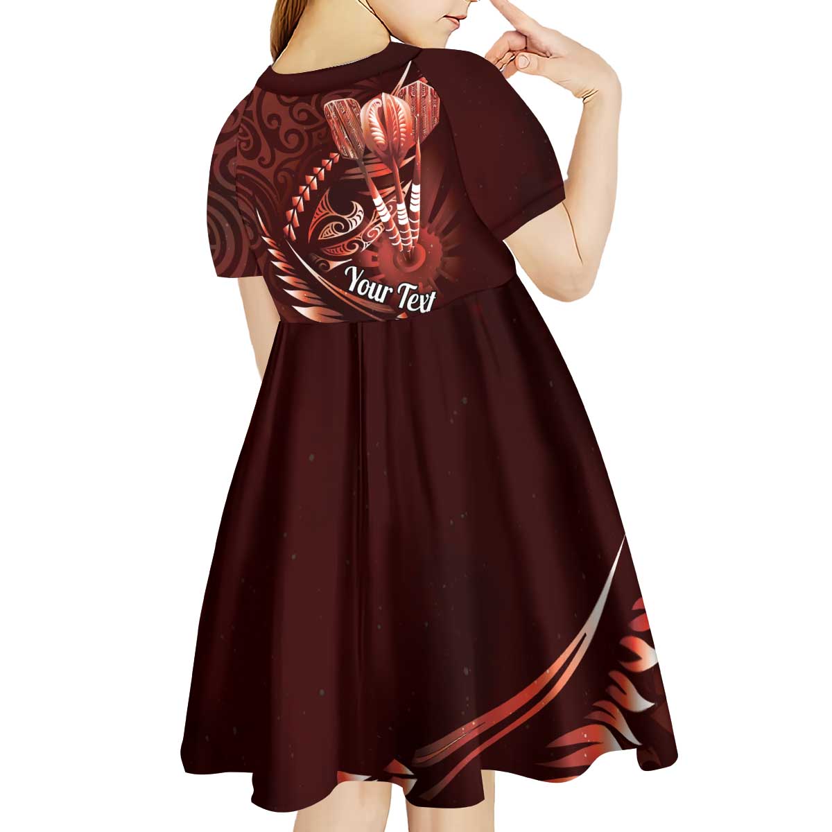 Personalised All Red New Zealand Darts Kid Short Sleeve Dress Aoteroa Fern Maori Galaxy Style