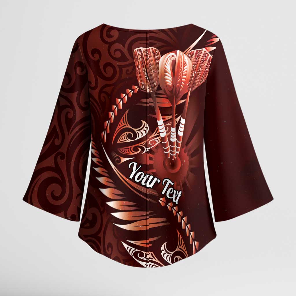 Personalised All Red New Zealand Darts Kimono Sleeve Blouse Aoteroa Fern Maori Galaxy Style - Polynesian Pride