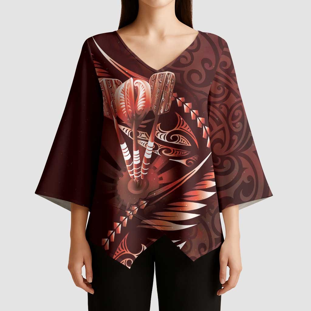 Personalised All Red New Zealand Darts Kimono Sleeve Blouse Aoteroa Fern Maori Galaxy Style - Polynesian Pride