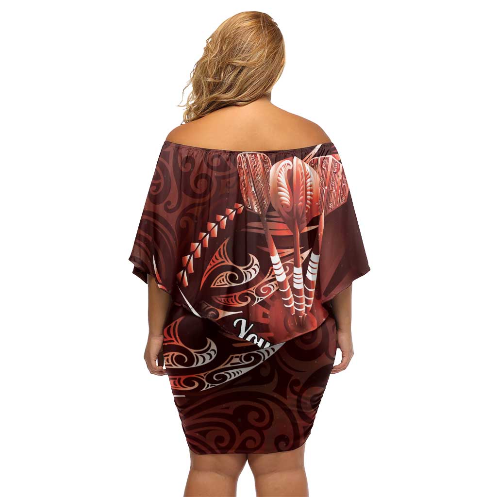 Personalised All Red New Zealand Darts Off Shoulder Short Dress Aoteroa Fern Maori Galaxy Style