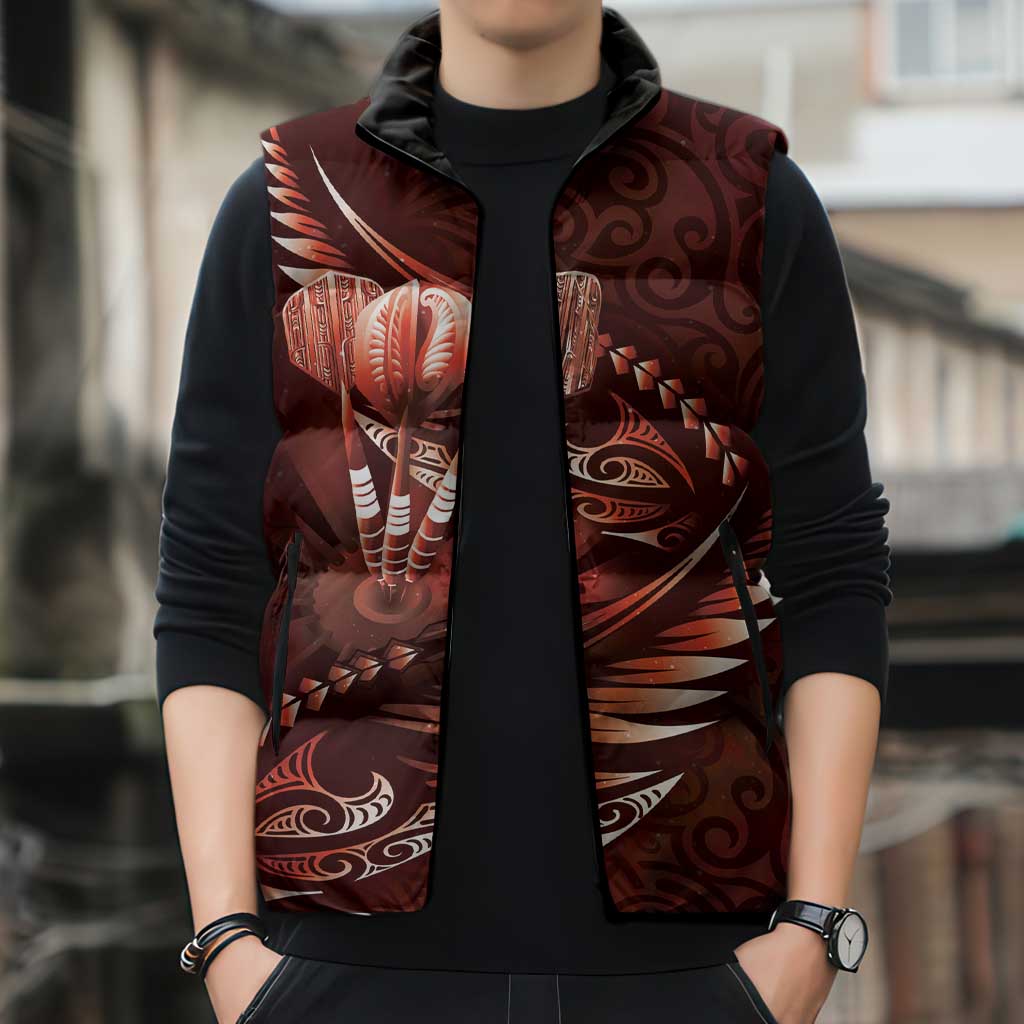 Personalised All Red New Zealand Darts Sleeveless Puffer Jacket Aoteroa Fern Maori Galaxy Style - Polynesian Pride
