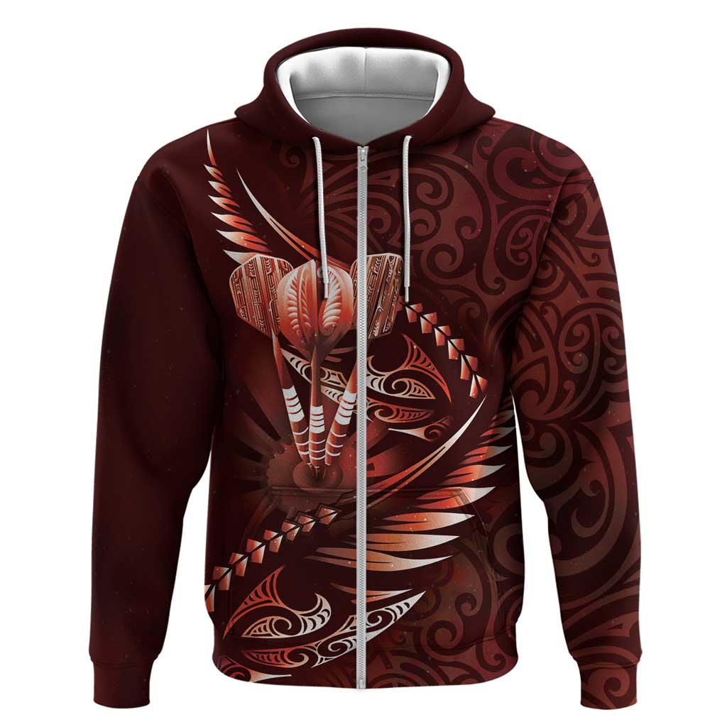 Personalised All Red New Zealand Darts Zip Hoodie Aoteroa Fern Maori Galaxy Style
