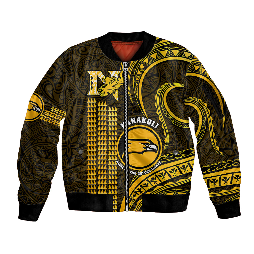 Hawaii Nanakuli High And Intermediate School Sleeve Zip Bomber Jacket Polynesian Kakau Pattern LT14 Unisex Gold - Polynesian Pride