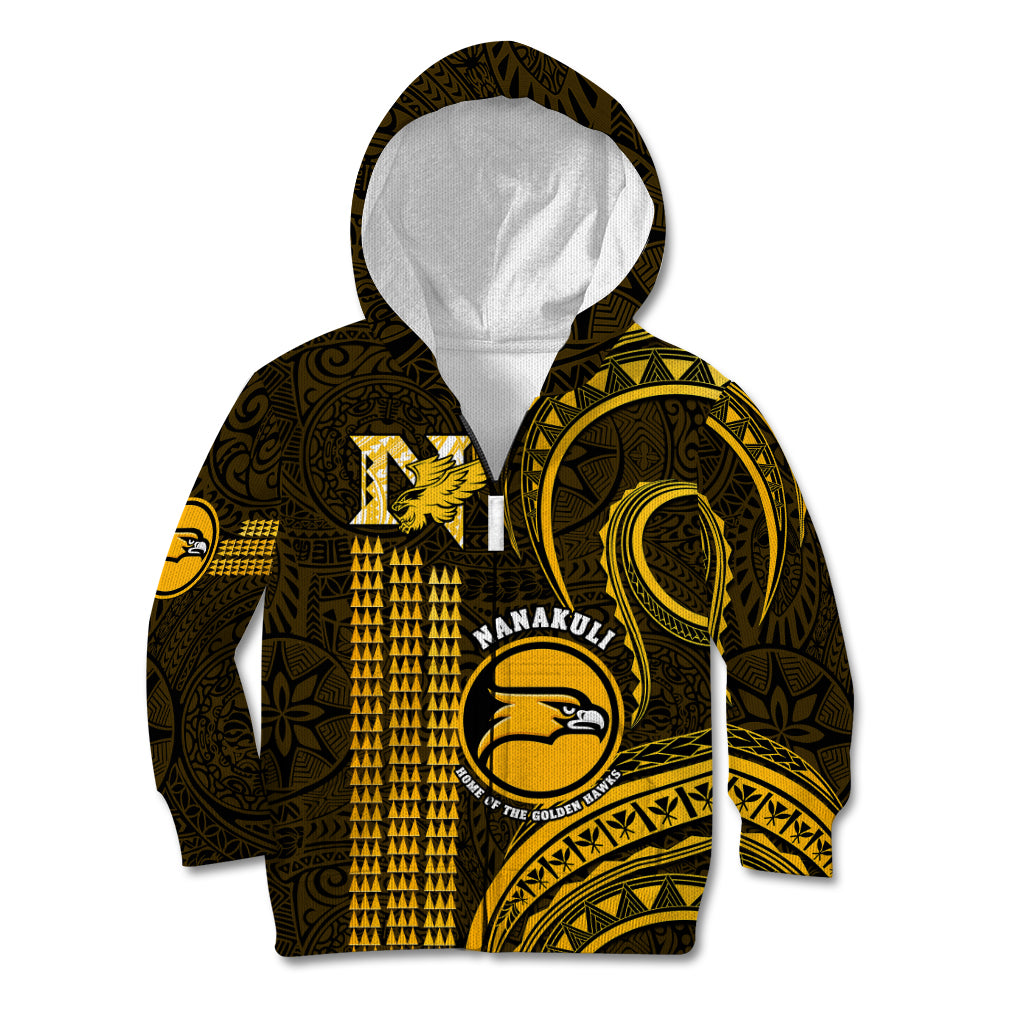 Personalised Hawaii Nanakuli High And Intermediate School Kid Hoodie Polynesian Kakau Pattern LT14 Zip Hoodie Gold - Polynesian Pride
