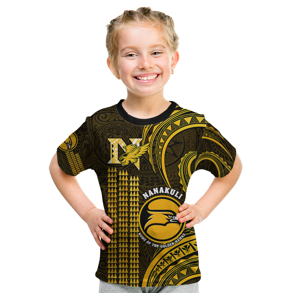 Personalised Hawaii Nanakuli High And Intermediate School Kid T Shirt Polynesian Kakau Pattern LT14 Gold - Polynesian Pride