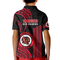 Hawaii Kahuku High And Intermediate School Kid Polo Shirt Red Raiders Kakau Pattern LT14 - Polynesian Pride