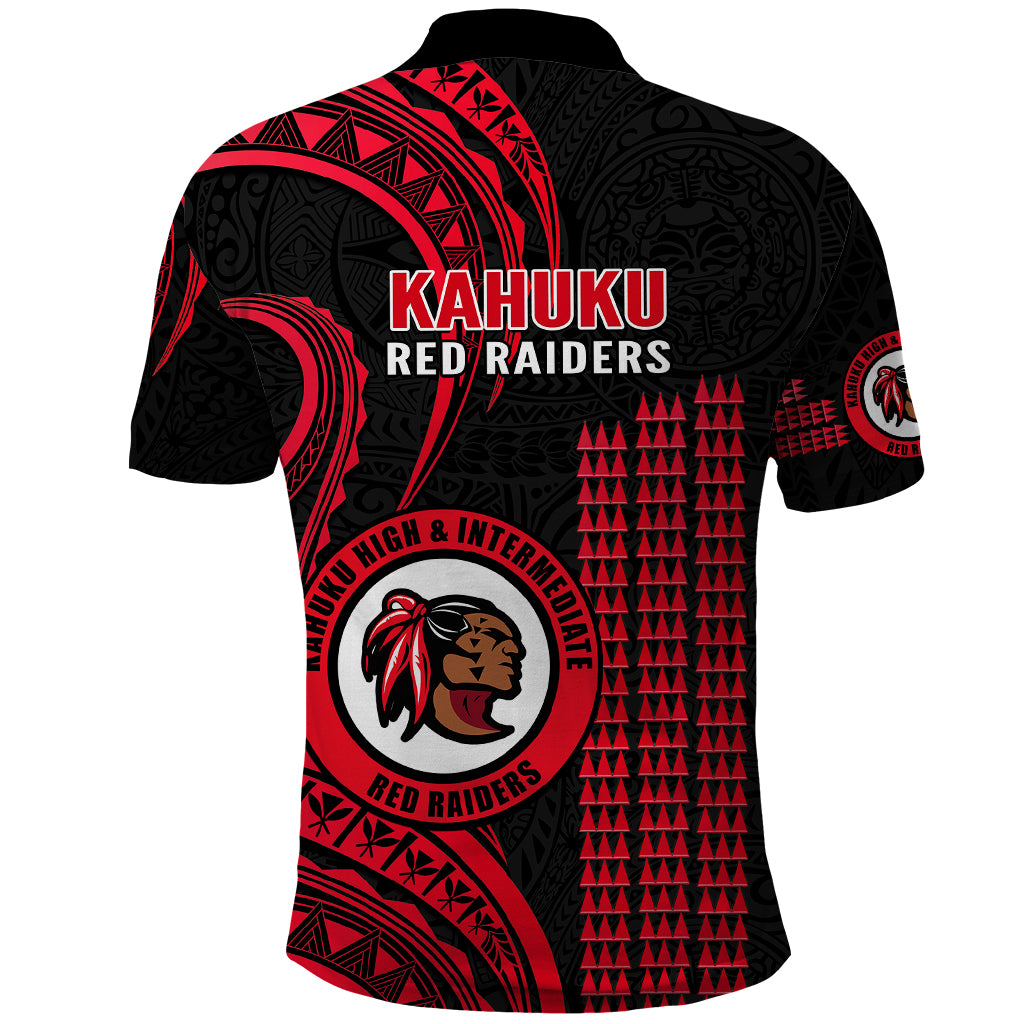 Hawaii Kahuku High and Intermediate School Polo Shirt Red Raiders Kakau Pattern LT14 - Polynesian Pride