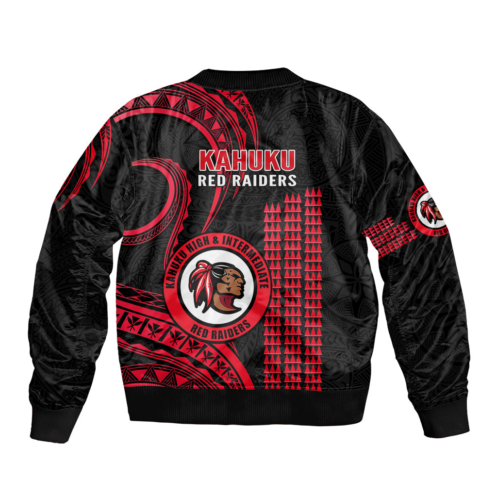 Hawaii Kahuku High And Intermediate School Sleeve Zip Bomber Jacket Red Raiders Kakau Pattern LT14 - Polynesian Pride