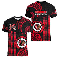 Hawaii Kahuku High And Intermediate School Women V Neck T Shirt Red Raiders Kakau Pattern LT14 - Polynesian Pride