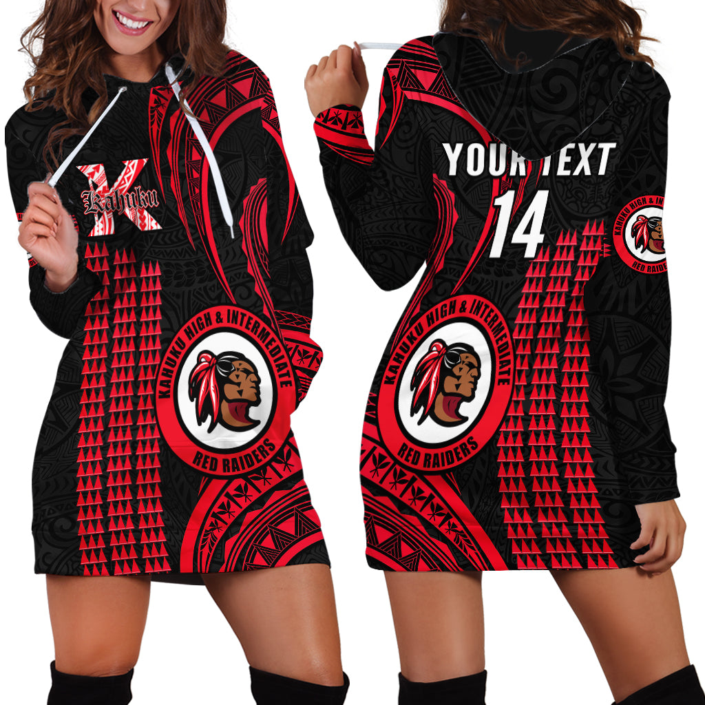 Personalised Hawaii Kahuku High And Intermediate School Hoodie Dress Red Raiders Kakau Pattern LT14 - Polynesian Pride