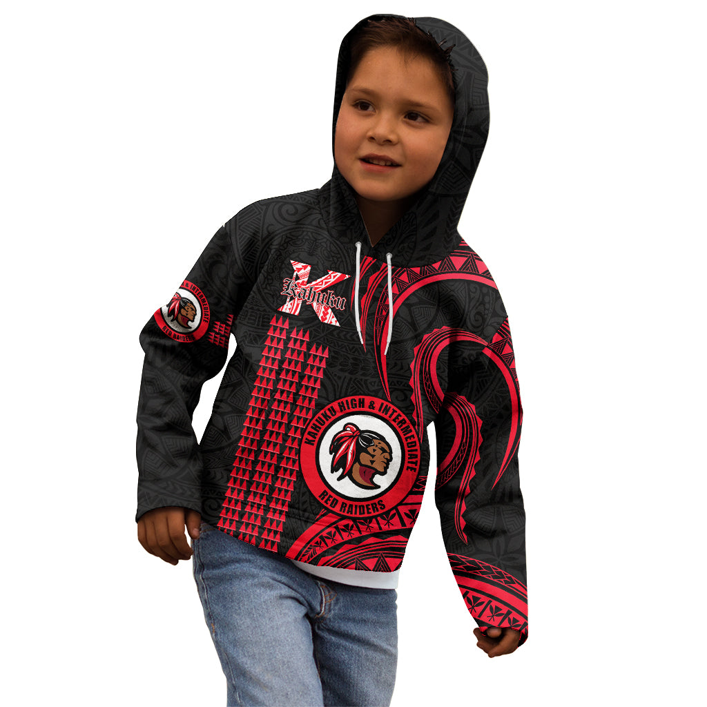 Personalised Hawaii Kahuku High And Intermediate School Kid Hoodie Red Raiders Kakau Pattern LT14 - Polynesian Pride