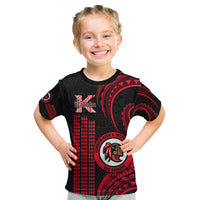 Personalised Hawaii Kahuku High And Intermediate School Kid T Shirt Red Raiders Kakau Pattern LT14 Red - Polynesian Pride