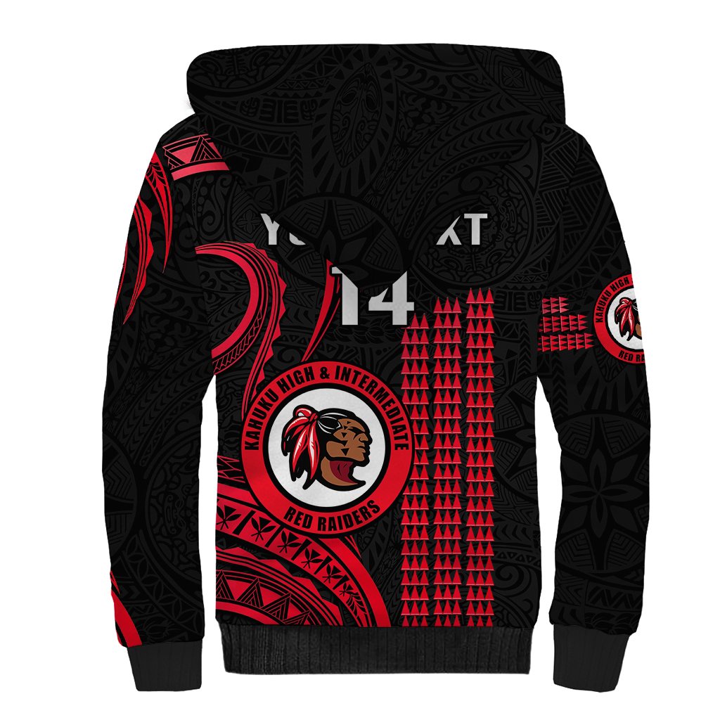 Personalised Hawaii Kahuku High And Intermediate School Sherpa Hoodie Red Raiders Kakau Pattern LT14 - Polynesian Pride