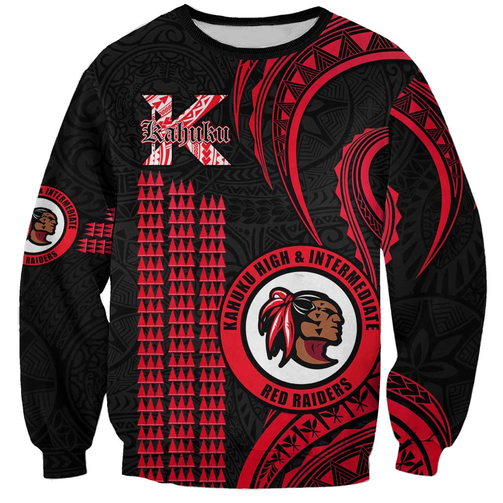 Personalised Hawaii Kahuku High And Intermediate School Sweatshirt Red Raiders Kakau Pattern LT14 Unisex Red - Polynesian Pride