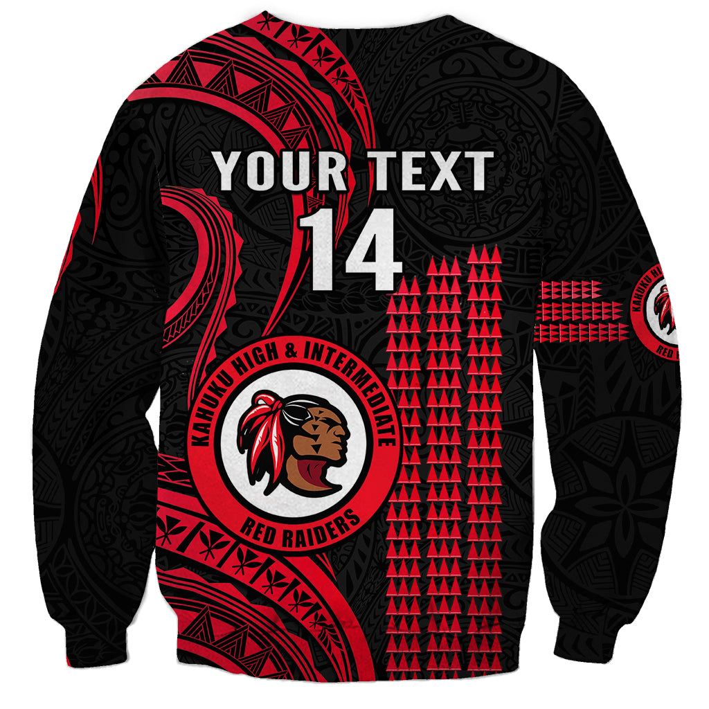 Personalised Hawaii Kahuku High And Intermediate School Sweatshirt Red Raiders Kakau Pattern LT14 - Polynesian Pride