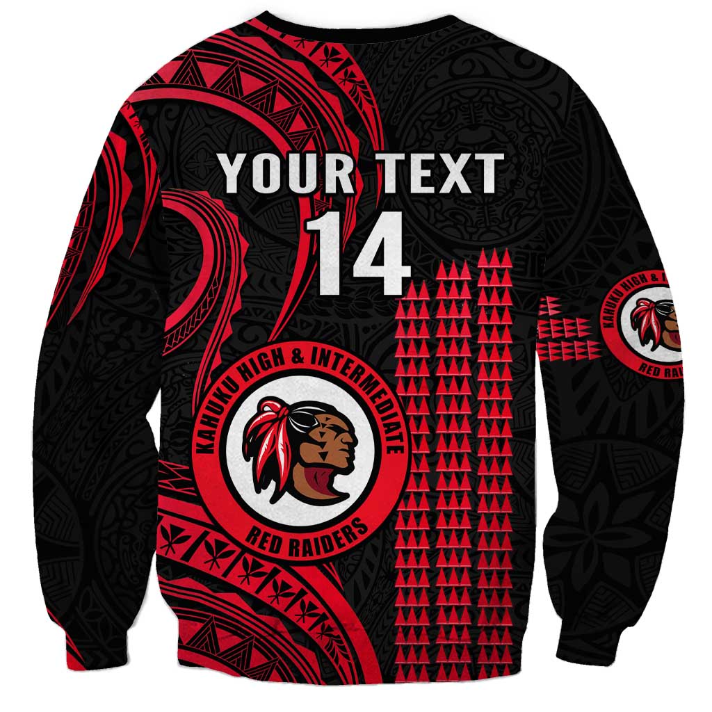 Personalised Hawaii Kahuku High And Intermediate School Sweatshirt Red Raiders Kakau Pattern LT14 - Polynesian Pride