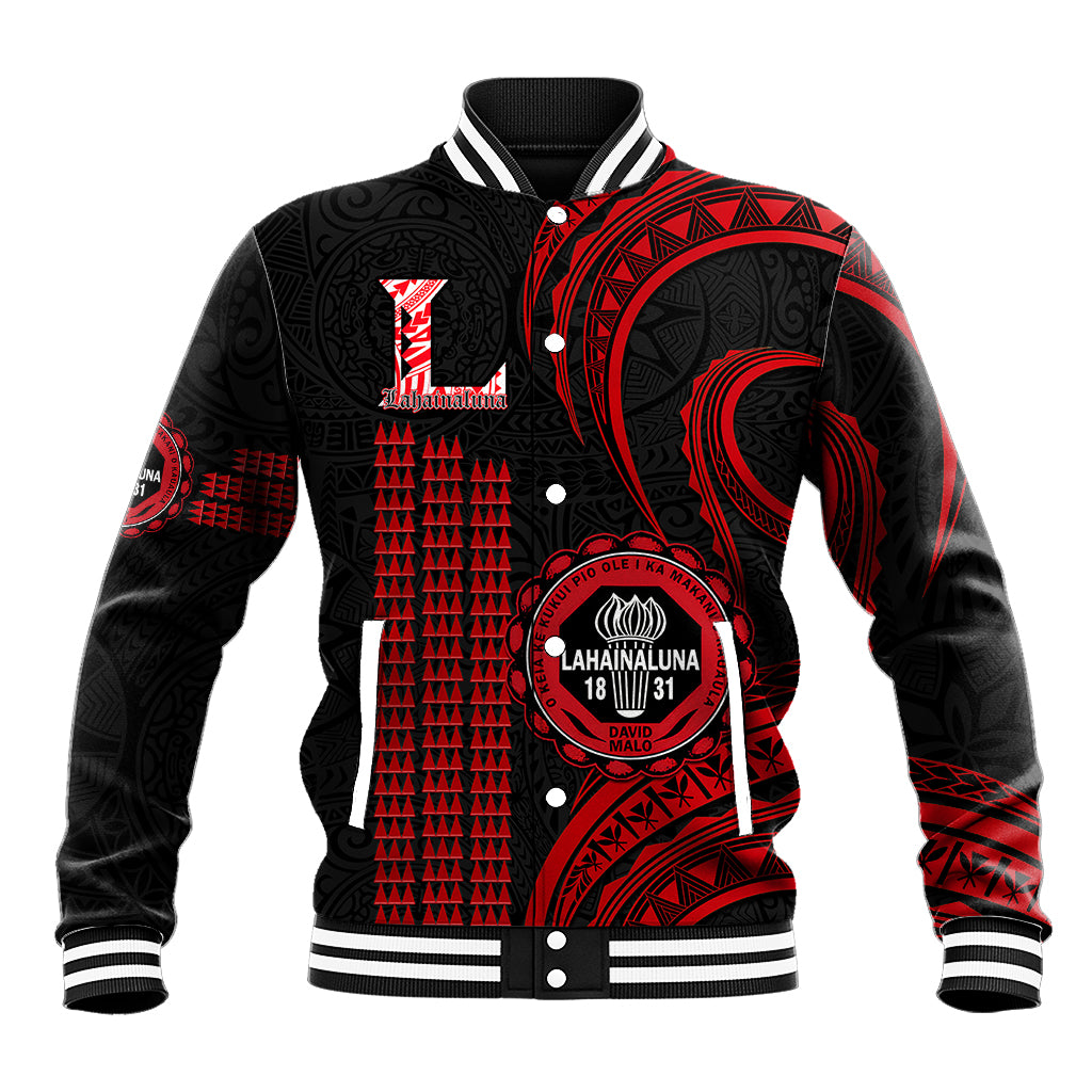 Hawaii Lahainaluna High School Baseball Jacket Polynesian Kakau Pattern LT14 Unisex Red - Polynesian Pride