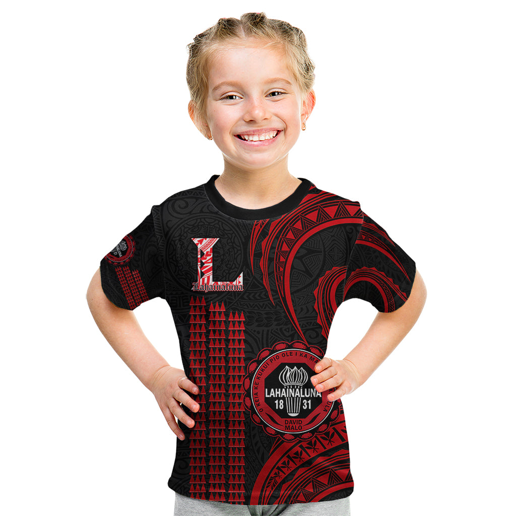Hawaii Lahainaluna High School Kid T Shirt Polynesian Kakau Pattern LT14 Red - Polynesian Pride