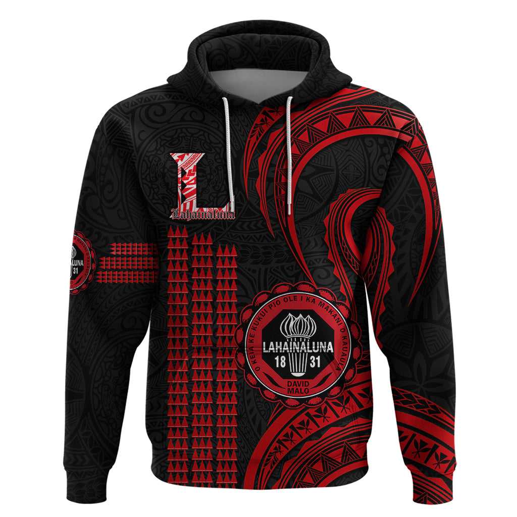 Custom Hawaii Lahainaluna High School Hoodie Polynesian Kakau Pattern LT14 Pullover Hoodie Red - Polynesian Pride