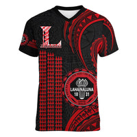 Personalised Hawaii Lahainaluna High School Women V Neck T Shirt Polynesian Kakau Pattern LT14 Female Red - Polynesian Pride
