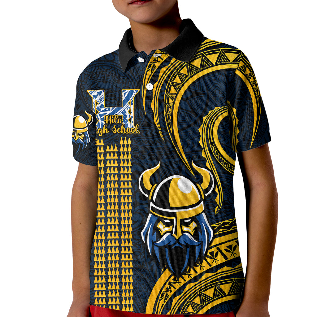 Hawaii Hilo High School Kid Polo Shirt Vikings Polynesian Kakau Pattern LT14 Kid Gold - Polynesian Pride