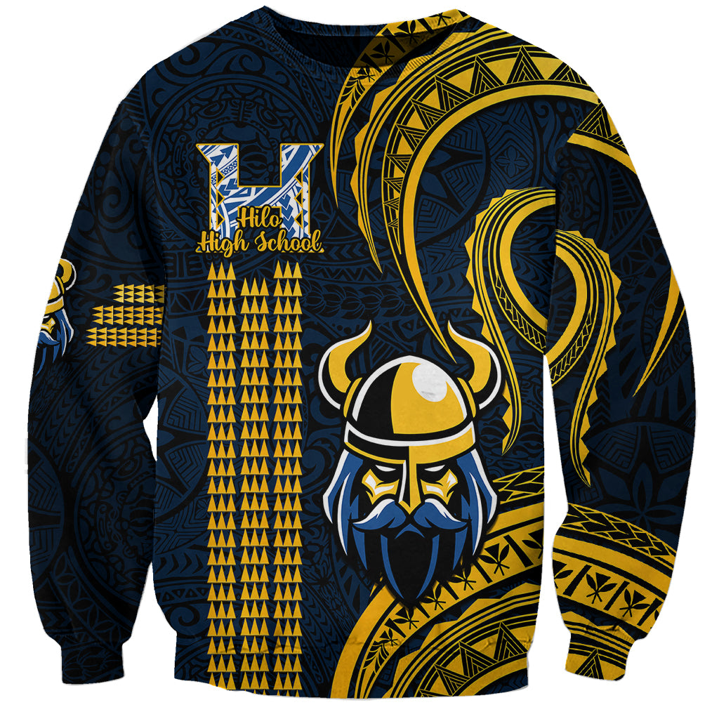 Hawaii Hilo High School Sweatshirt Vikings Polynesian Kakau Pattern LT14 Unisex Gold - Polynesian Pride