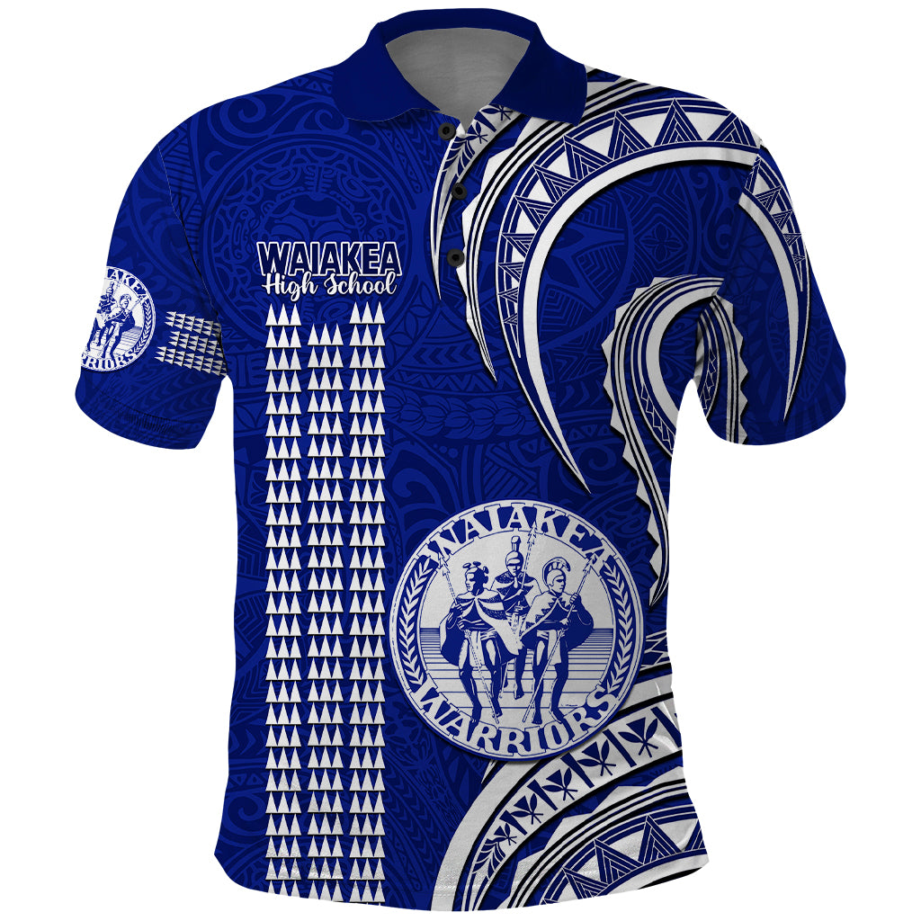 Hawaii Waiakea High School Polo Shirt Polynesian Kakau Pattern LT14 Blue - Polynesian Pride