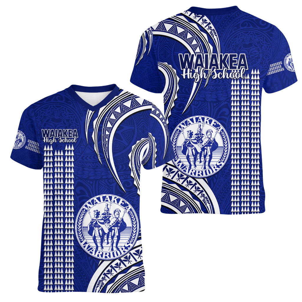 Hawaii Waiakea High School Women V Neck T Shirt Polynesian Kakau Pattern LT14 - Polynesian Pride