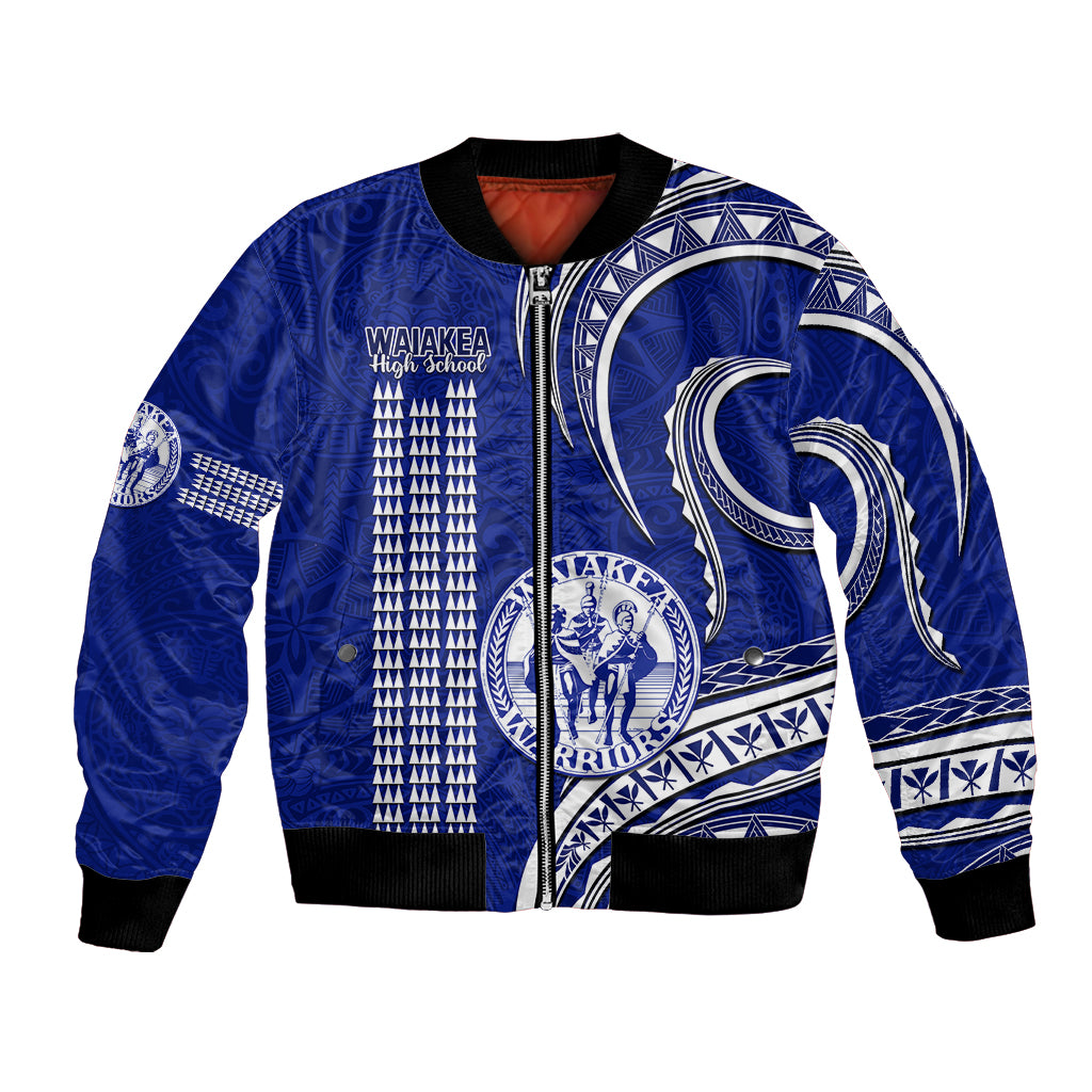 Personalised Hawaii Waiakea High School Bomber Jacket Polynesian Kakau Pattern LT14 Unisex Blue - Polynesian Pride