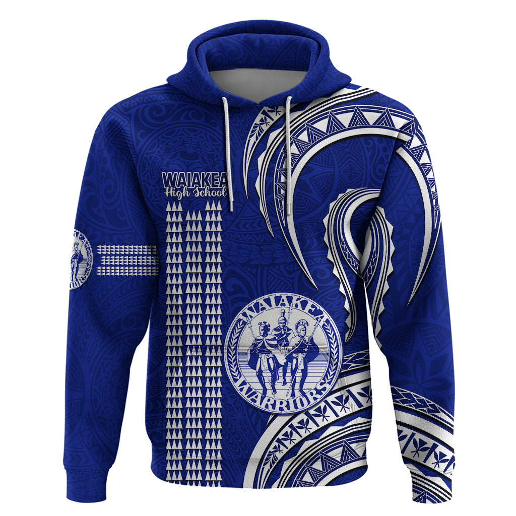 Custom Hawaii Waiakea High School Hoodie Polynesian Kakau Pattern LT14 Pullover Hoodie Blue - Polynesian Pride