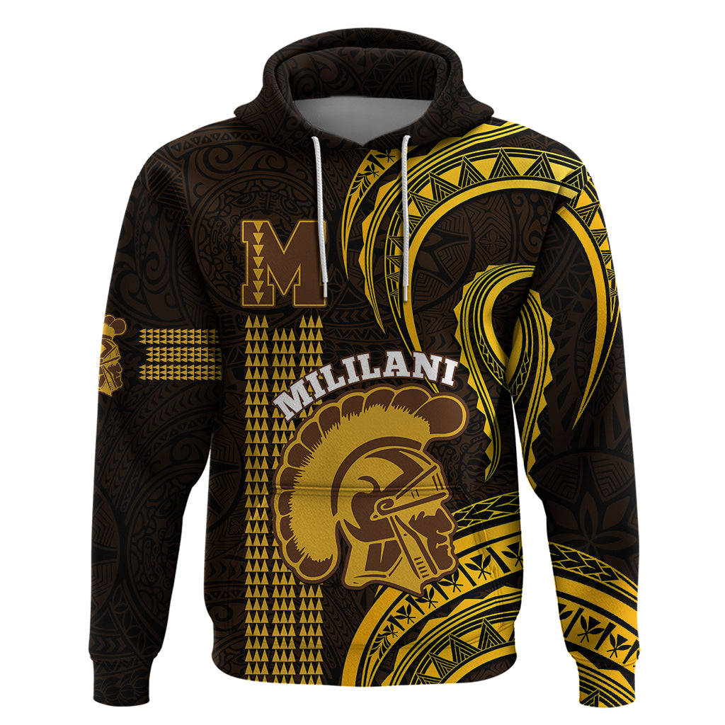 Custom Hawaii Mililani High School Hoodie Polynesian Kakau Pattern LT14 Pullover Hoodie Gold - Polynesian Pride