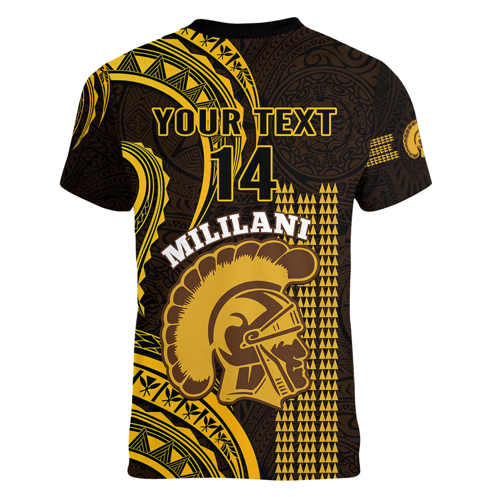 Personalised Hawaii Mililani High School Women V Neck T Shirt Polynesian Kakau Pattern LT14 - Polynesian Pride