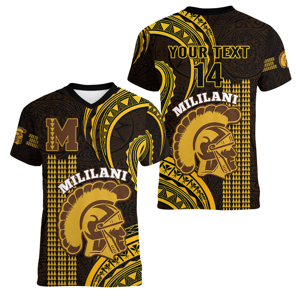 Personalised Hawaii Mililani High School Women V Neck T Shirt Polynesian Kakau Pattern LT14 - Polynesian Pride