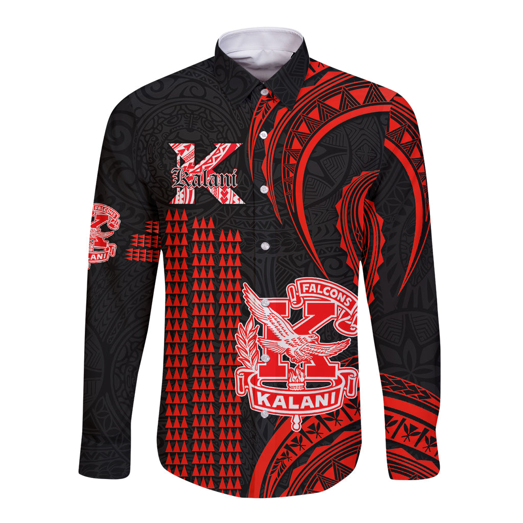 Personalised Hawaii Kalani High School Long Sleeve Button Shirt Polynesian Kakau Pattern LT14 Unisex Red - Polynesian Pride