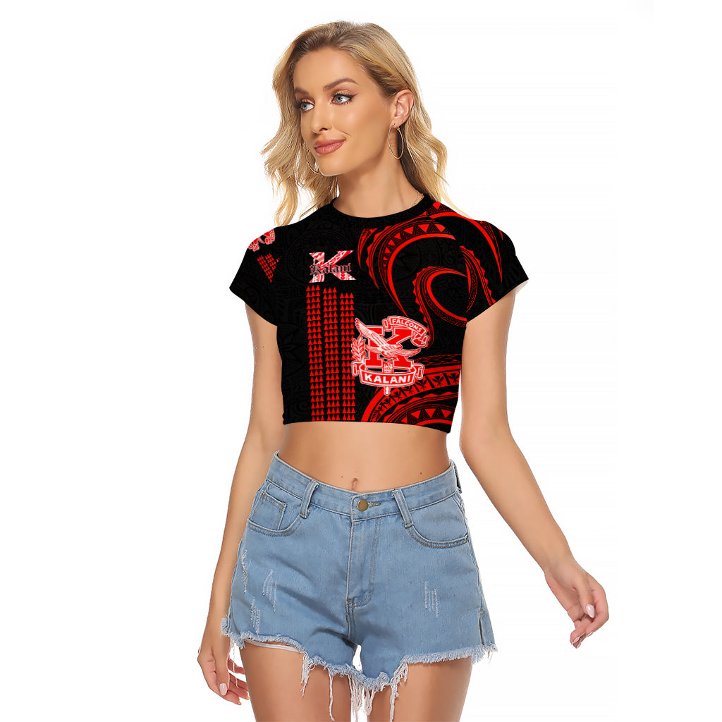 Personalised Hawaii Kalani High School Raglan Cropped T Shirt Polynesian Kakau Pattern LT14 Female Red - Polynesian Pride