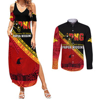 Papua New Guinea Couples Matching Summer Maxi Dress and Long Sleeve Button Shirts Independen Stet bilong Papua Niugini Unique Version LT14 Red - Polynesian Pride