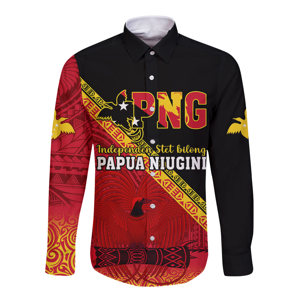 Papua New Guinea Long Sleeve Button Shirt Independen Stet bilong Papua Niugini Unique Version LT14 Unisex Red - Polynesian Pride