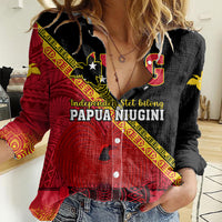 Papua New Guinea Women Casual Shirt Independen Stet bilong Papua Niugini Unique Version LT14 Female Red - Polynesian Pride