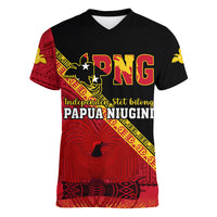 Papua New Guinea Women V Neck T Shirt Independen Stet bilong Papua Niugini Unique Version LT14 Female Red - Polynesian Pride