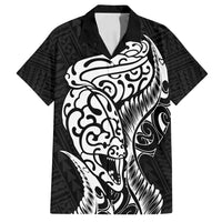New Zealand Eel Family Matching Long Sleeve Bodycon Dress and Hawaiian Shirt Tuna Aotearoa Maori Patten - Black LT14 Dad's Shirt - Short Sleeve Black - Polynesian Pride