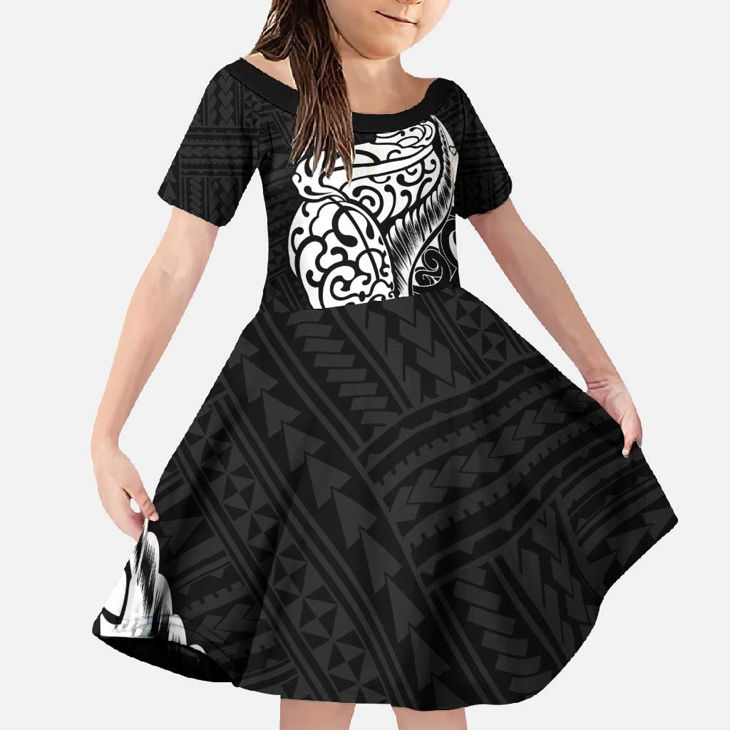 New Zealand Eel Family Matching Summer Maxi Dress and Hawaiian Shirt Tuna Aotearoa Maori Patten - Black