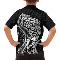 New Zealand Eel Family Matching Tank Maxi Dress and Hawaiian Shirt Tuna Aotearoa Maori Patten - Black LT14 - Polynesian Pride