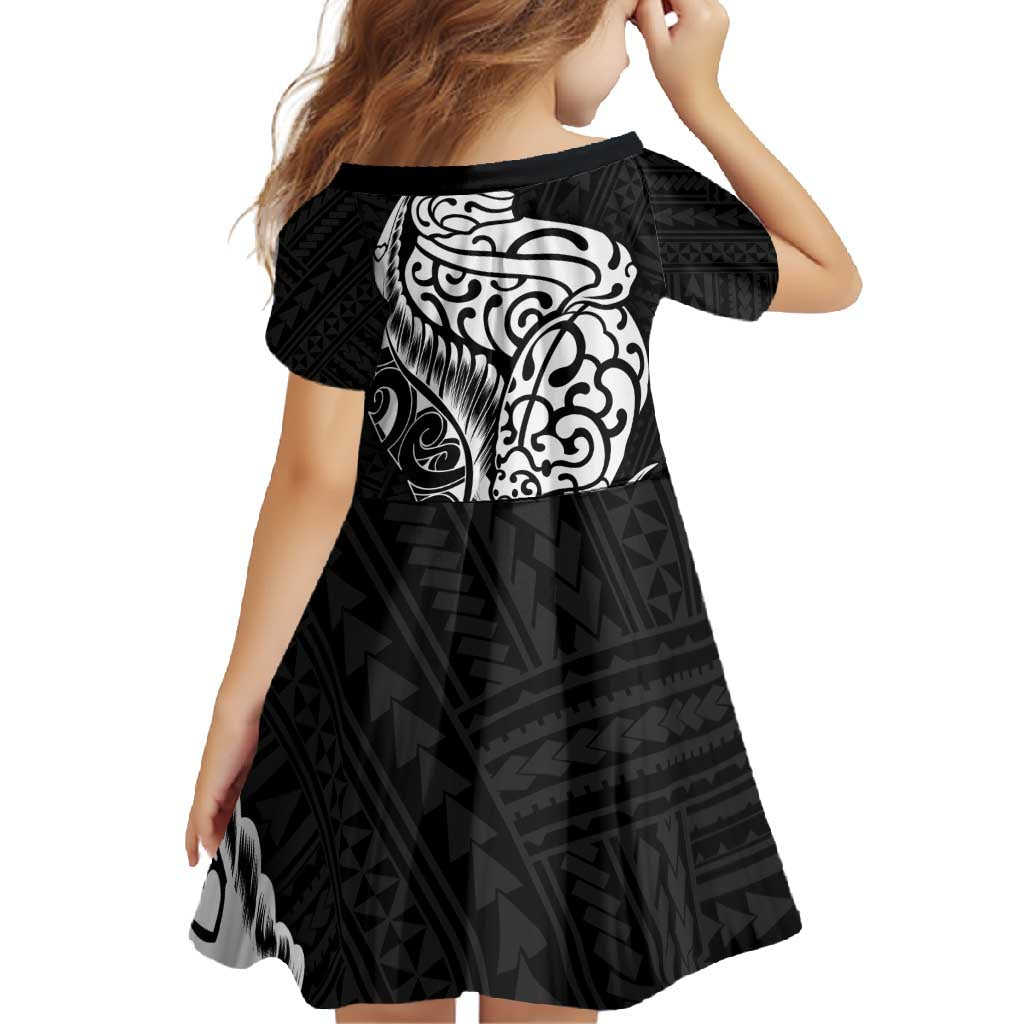 New Zealand Eel Family Matching Tank Maxi Dress and Hawaiian Shirt Tuna Aotearoa Maori Patten - Black LT14 - Polynesian Pride