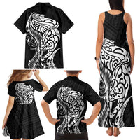 New Zealand Eel Family Matching Tank Maxi Dress and Hawaiian Shirt Tuna Aotearoa Maori Patten - Black LT14 - Polynesian Pride