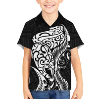 New Zealand Eel Family Matching Tank Maxi Dress and Hawaiian Shirt Tuna Aotearoa Maori Patten - Black LT14 Son's Shirt Black - Polynesian Pride