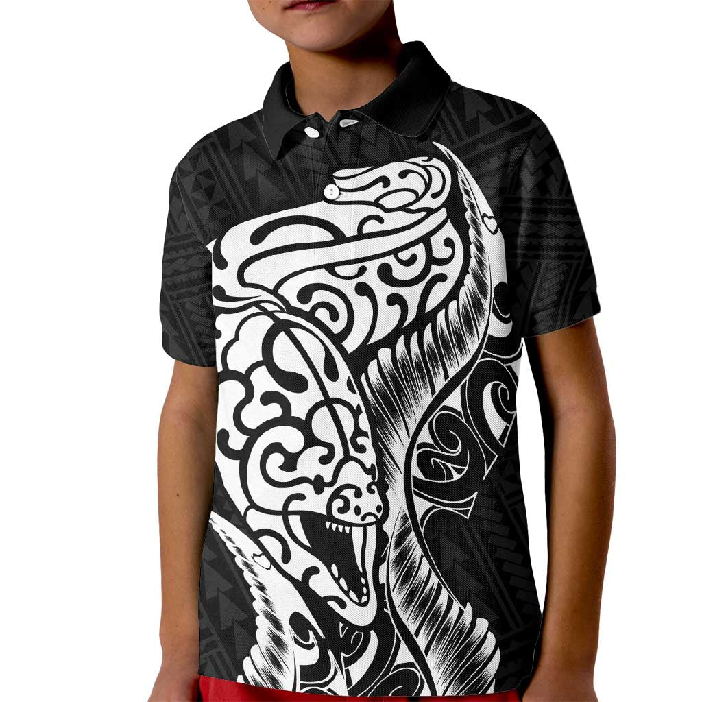 New Zealand Eel Kid Polo Shirt Tuna Aotearoa Maori Patten - Black LT14 Kid Black - Polynesian Pride