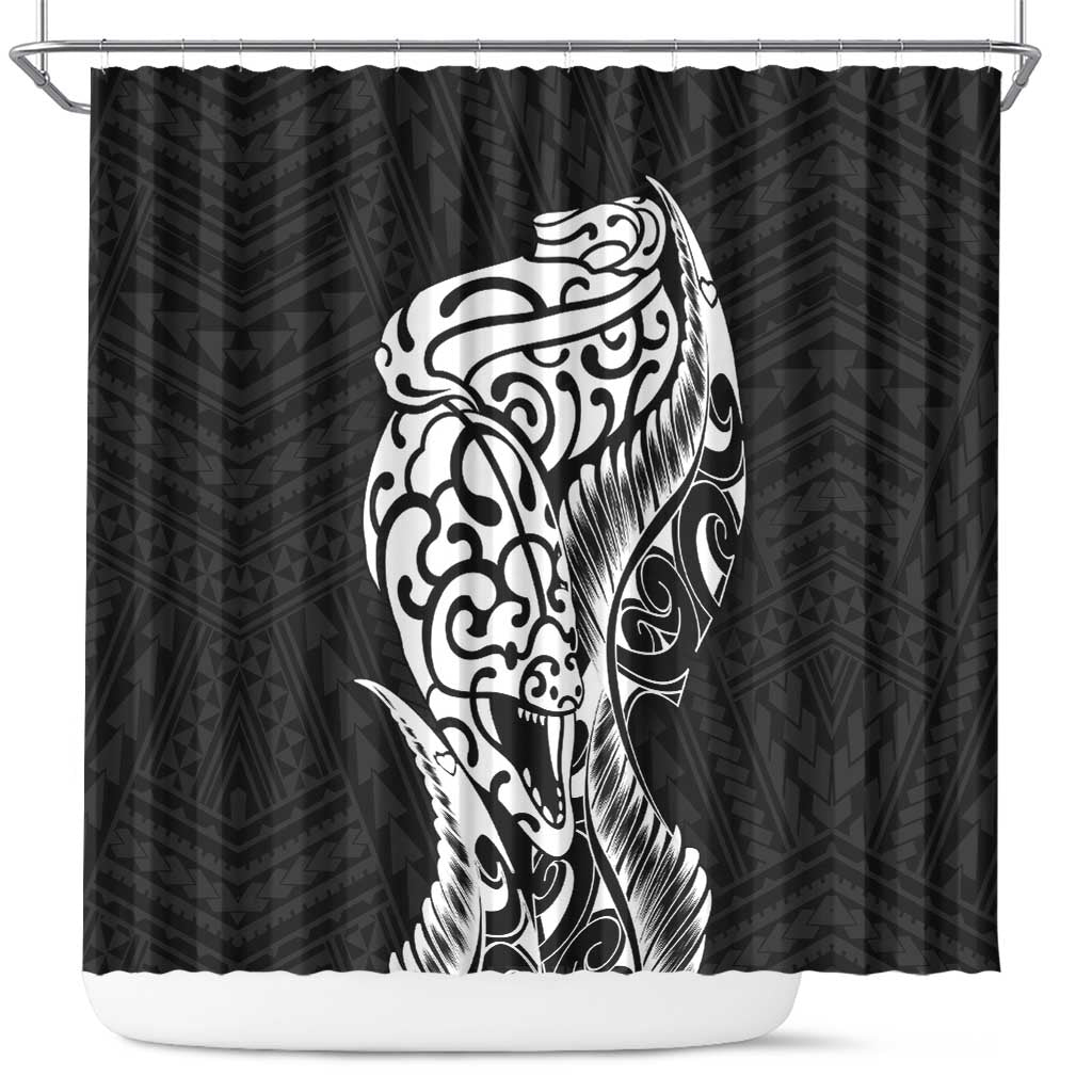 New Zealand Eel Shower Curtain Tuna Aotearoa Maori Patten - Black LT14 Black - Polynesian Pride