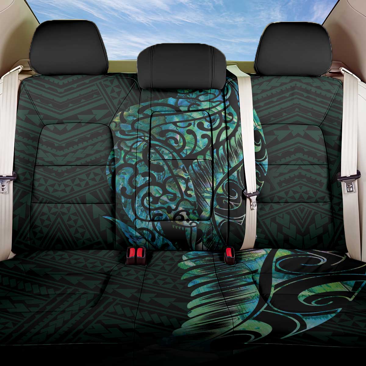 New Zealand Eel Back Car Seat Cover Tuna Aotearoa Maori With Paua Shell - Turquoise