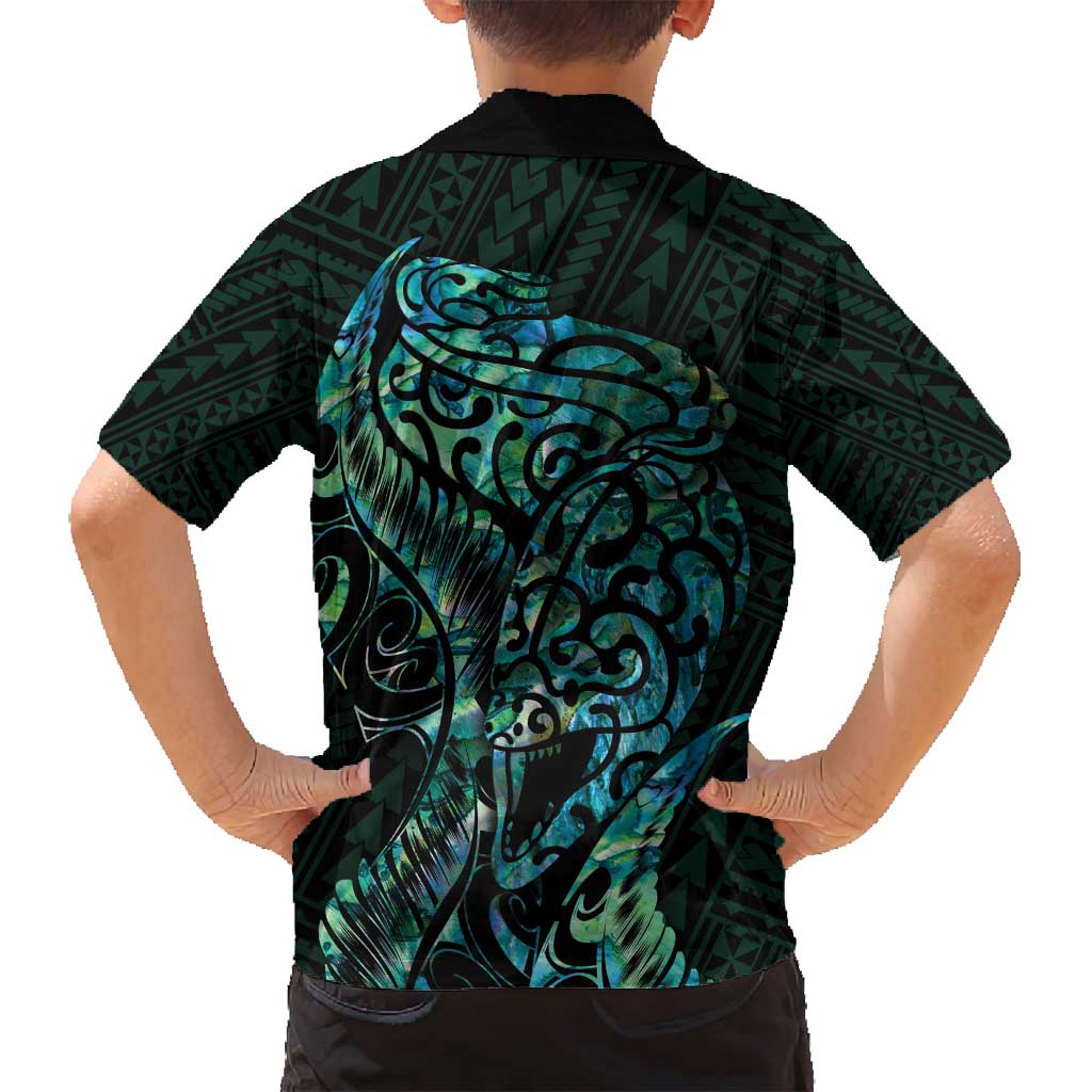 New Zealand Eel Family Matching Summer Maxi Dress and Hawaiian Shirt Tuna Aotearoa Maori With Paua Shell - Turquoise LT14 - Polynesian Pride
