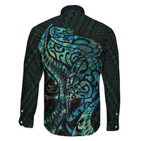 New Zealand Eel Family Matching Summer Maxi Dress and Hawaiian Shirt Tuna Aotearoa Maori With Paua Shell - Turquoise LT14 - Polynesian Pride